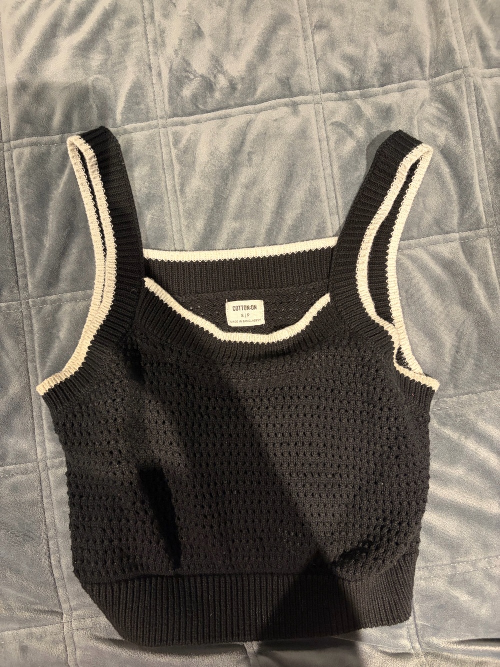 Black Knit Tank with Cream Trim